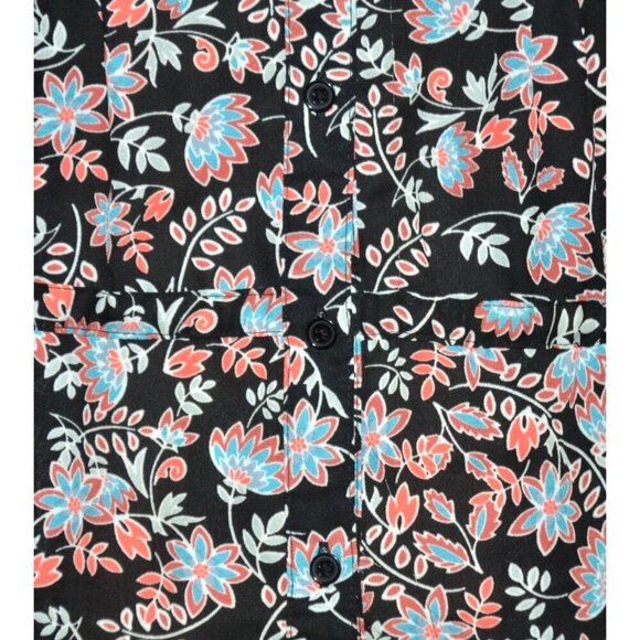 Terra & Sky Black Colorful Floral Blouse Plus Size 2X Button Front V-Neck Belt - Picture 3 of 9